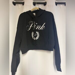 NWT Victoria’s Secret PINK Script Logo Cropped Hoodie Sweatshirt-Black-Size XXL